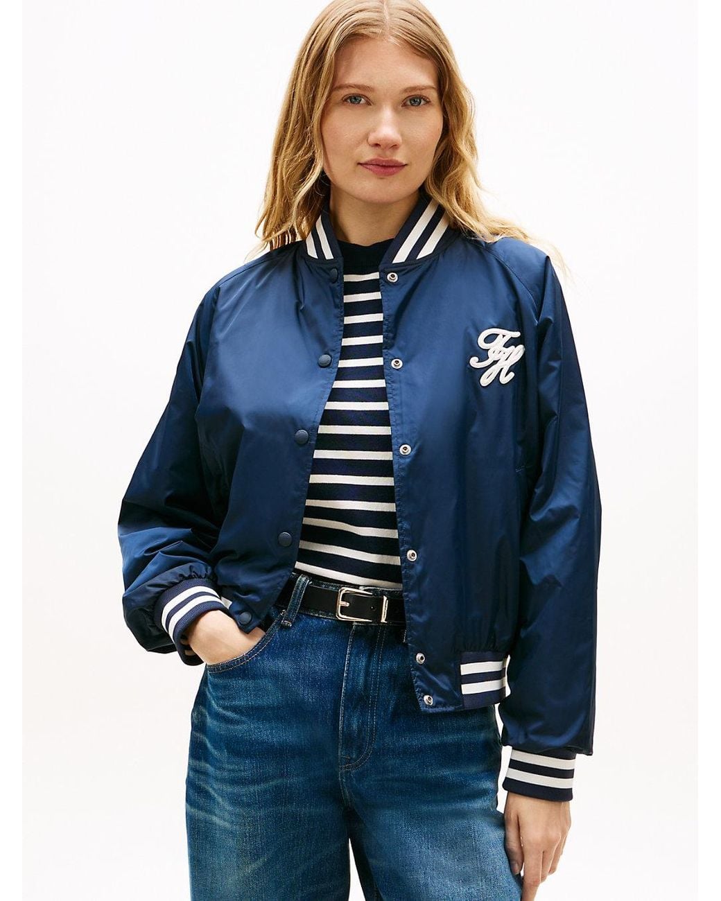 Tommy Hilfiger Blue Logo Appliqué Water Repellent Bomber Jacket