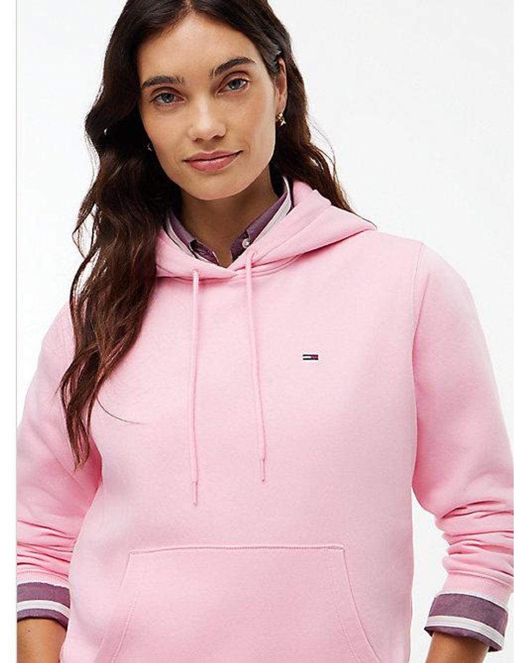 Tommy Hilfiger Pink Tommy Jeans Flag Embroidery Fleece Drawstring Hoody