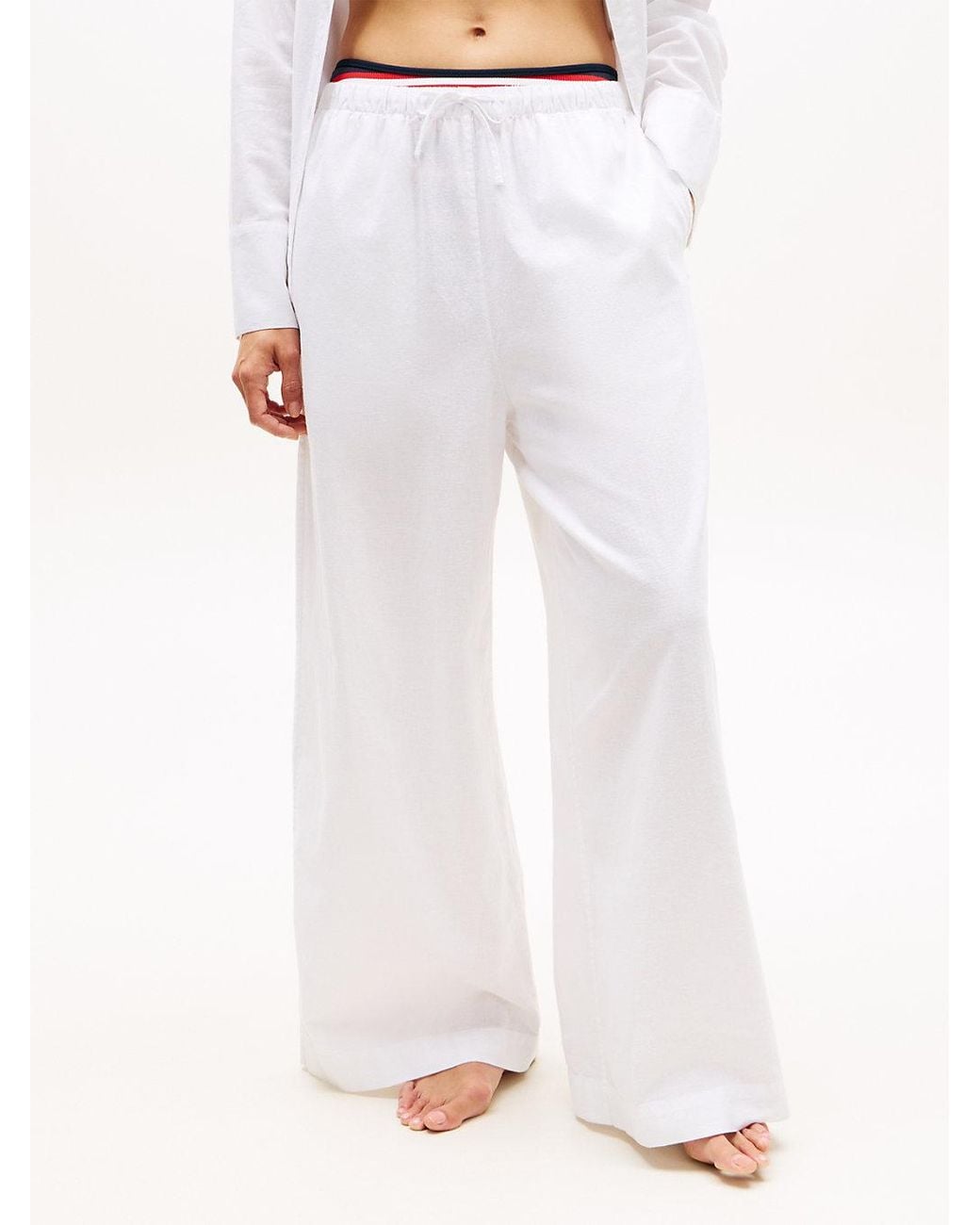 Pantalon De Plage Ample Avec Lin Tommy Hilfiger en coloris White