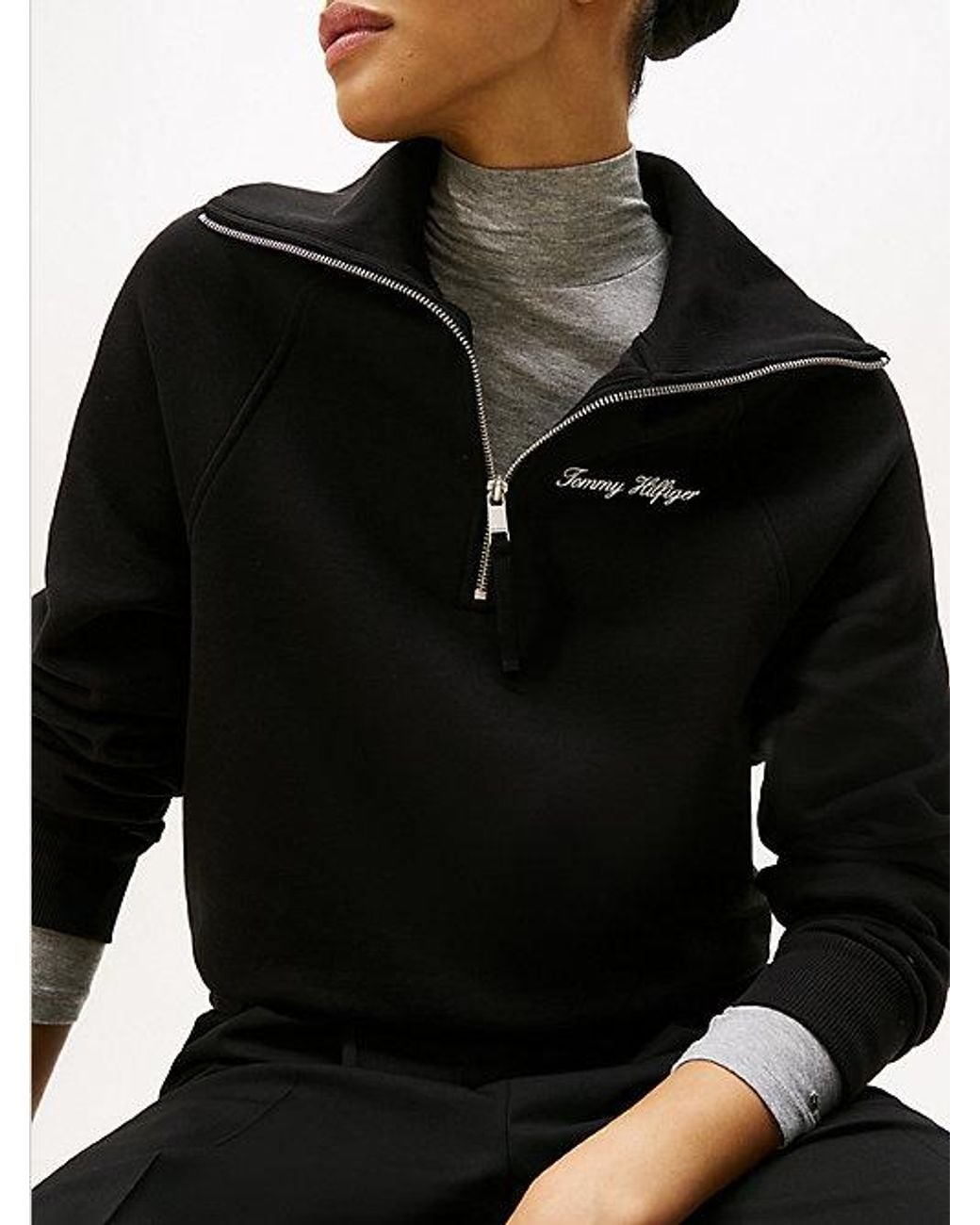 Tommy Hilfiger Black Interlock Knit Fleece Quarter-zip Jumper