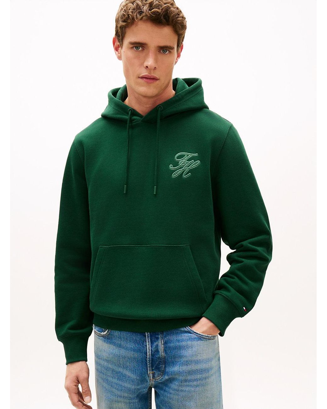 Tommy Hilfiger Green Logo Embroidery Terry Hoody for men