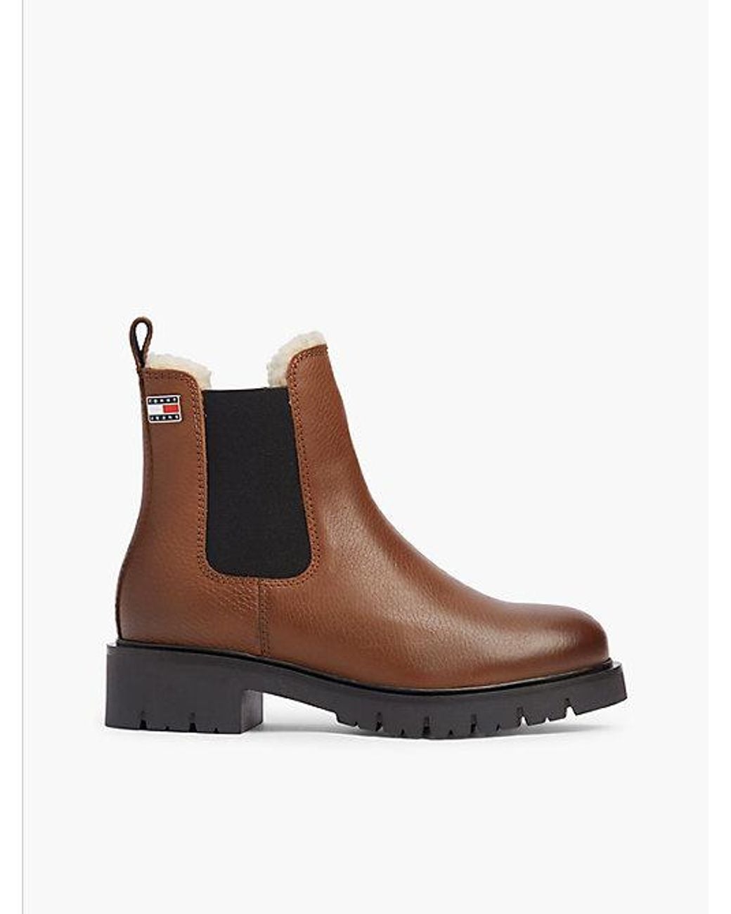 Tommy Hilfiger Brown Tommy Jeans Leather Warm Lined Cleat Chelsea Boots