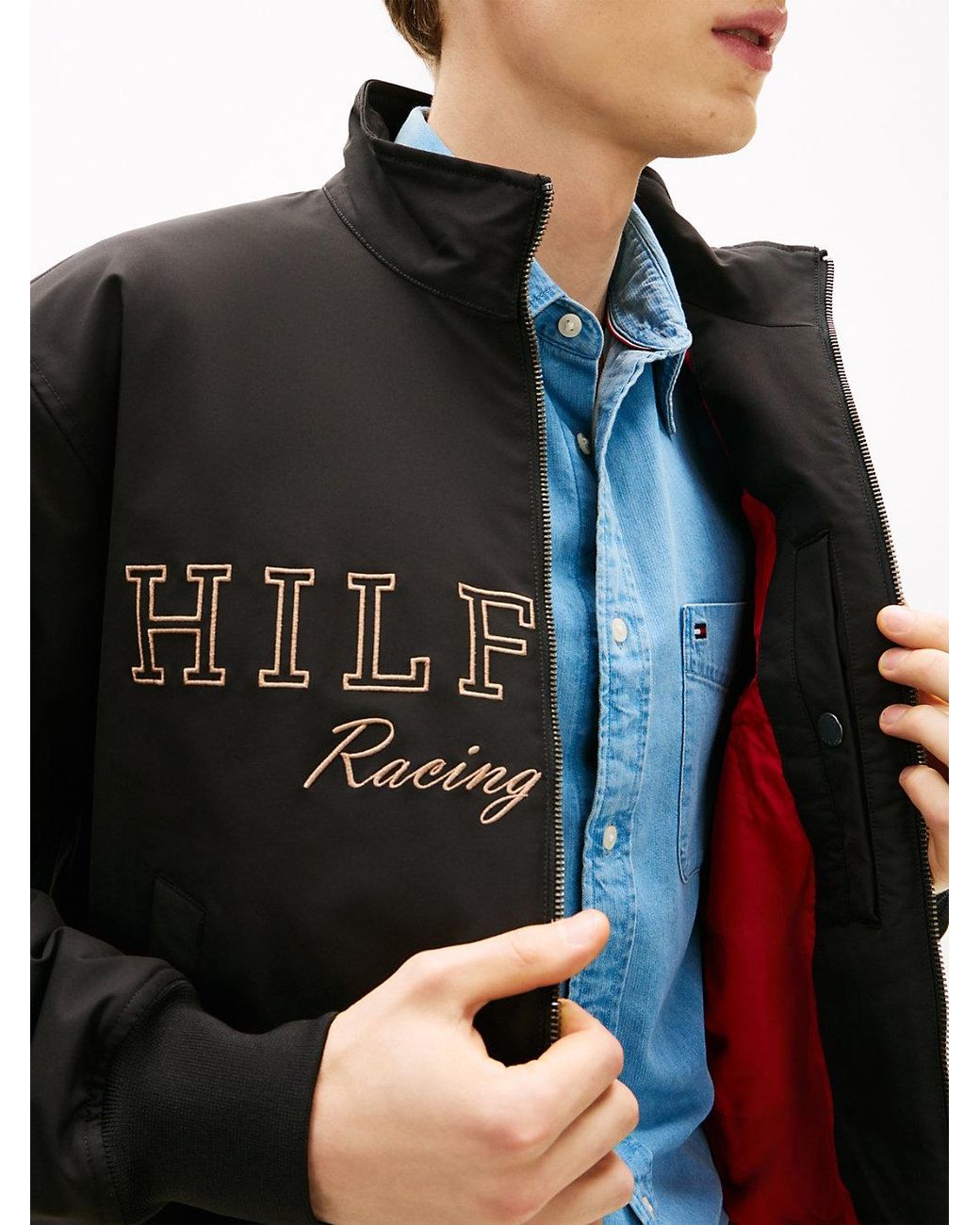 Tommy Hilfiger Black Logo Embroidery Racing Jacket for men