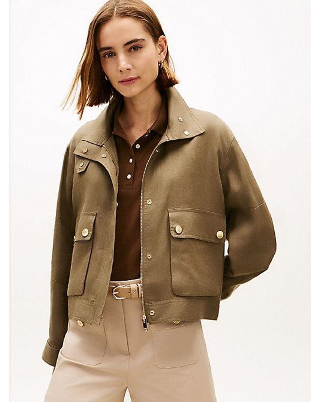 Tommy Hilfiger Natural Tone Button Pure Linen Utility Jacket