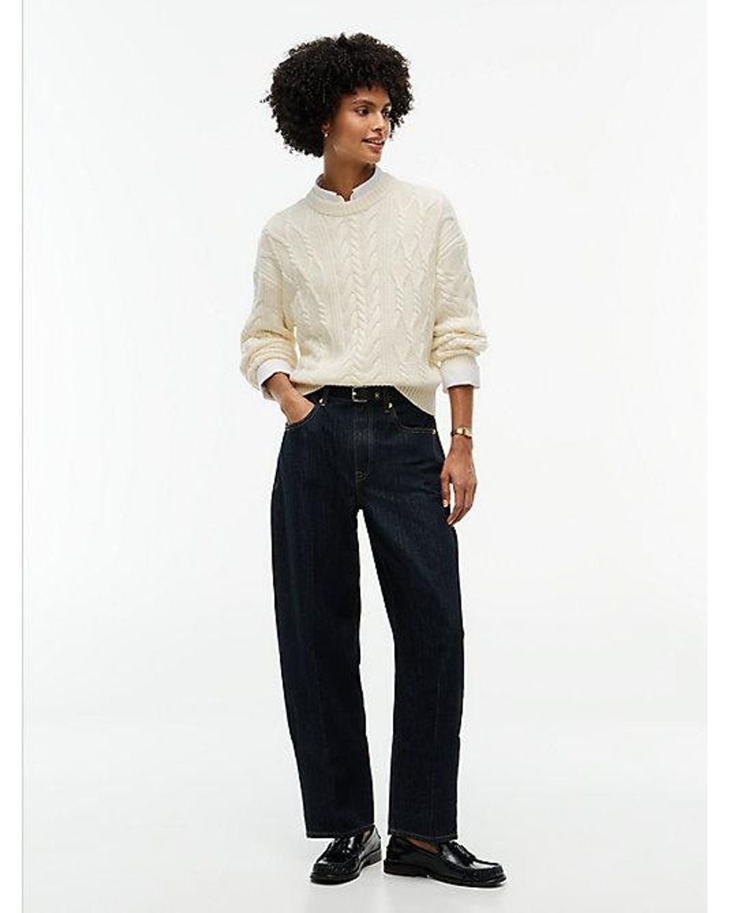 Tommy Hilfiger White Relaxed Cable Knit Jumper With Silk