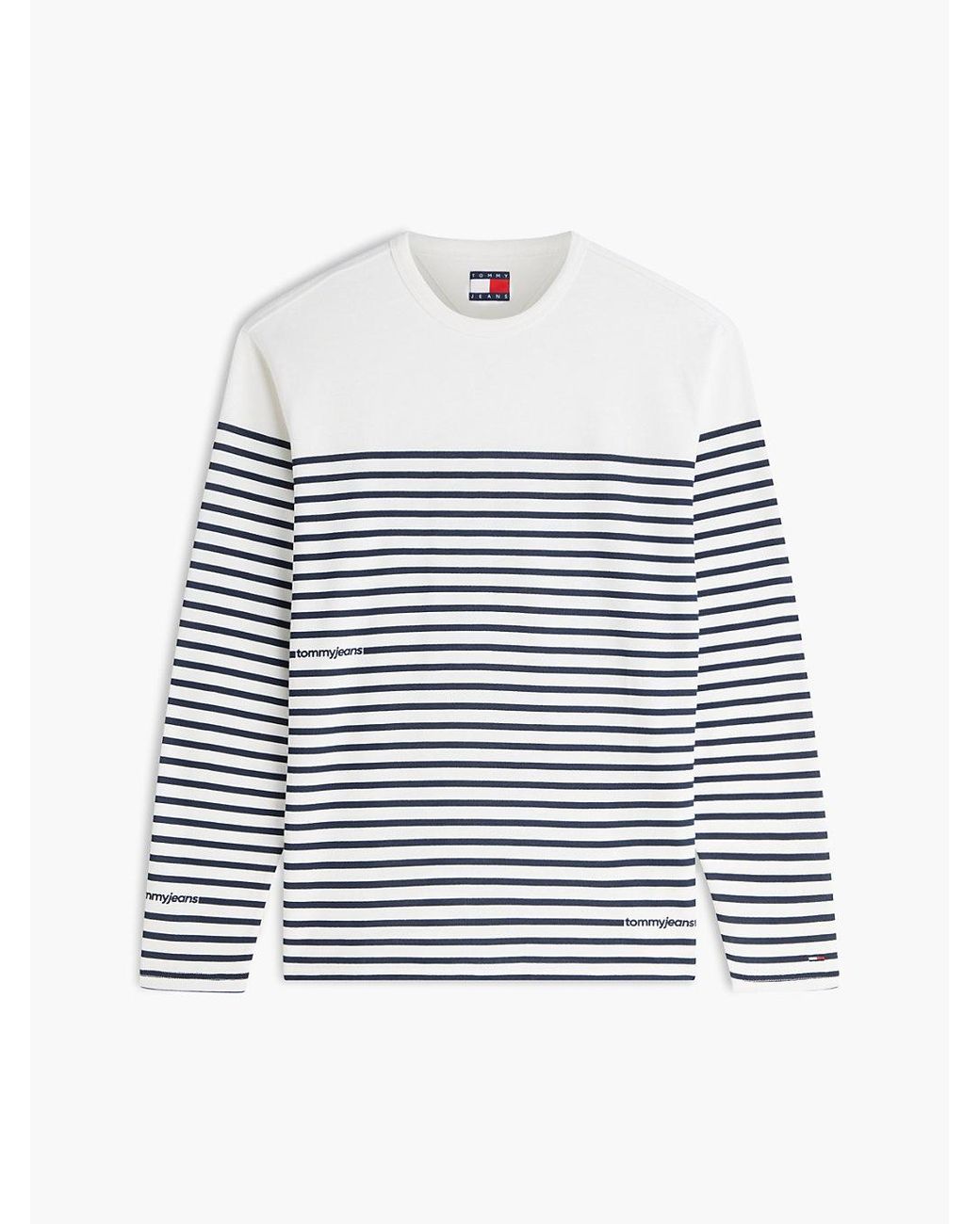 Tommy Hilfiger White Logo Stripe Jersey Long Sleeve T-shirt for men