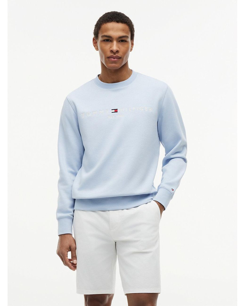 Tommy Hilfiger Blue Logo Fleece Crew Neck Sweatshirt for men