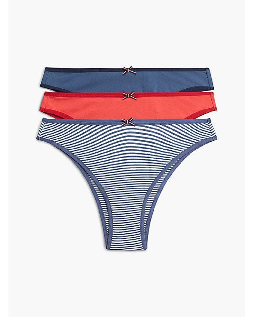 Tommy Hilfiger Blue 3 Pack Global Stripe Bow Brazilian Briefs