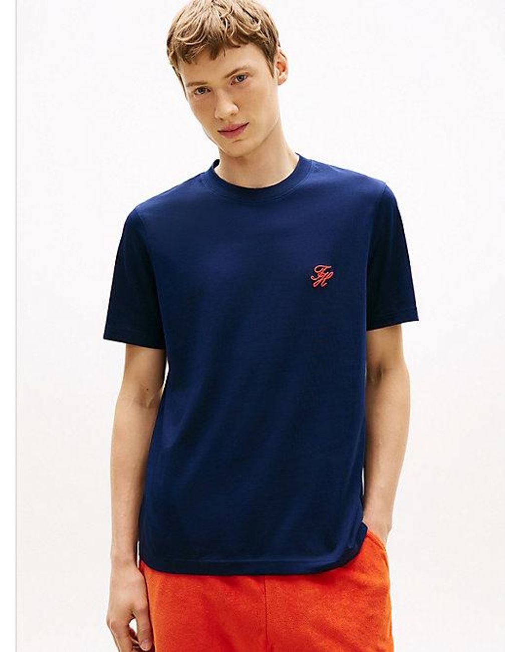 Tommy Hilfiger Blue Logo Embroidery Jersey T-shirt for men