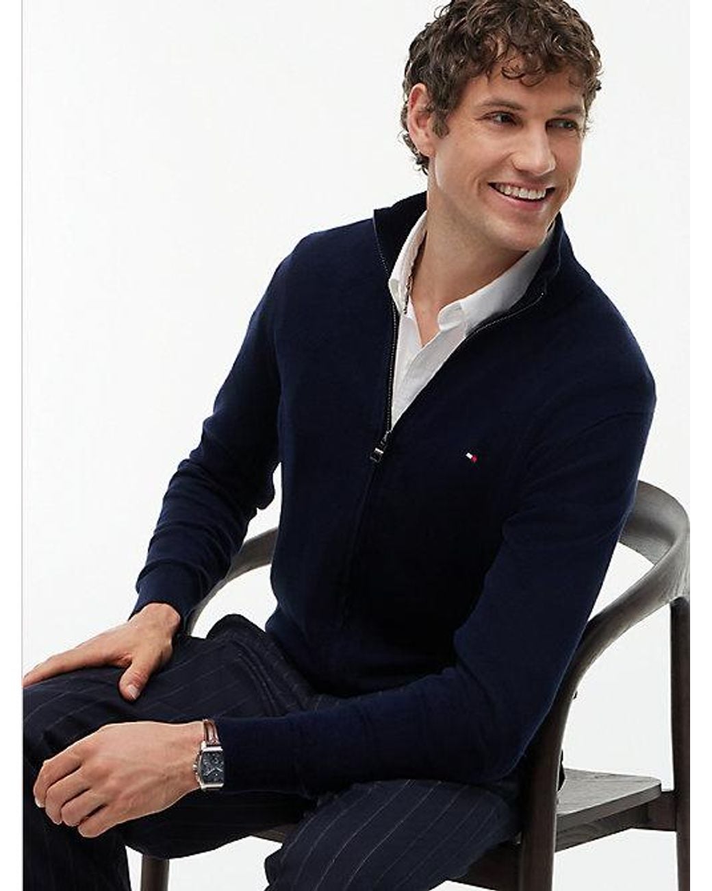 Tommy Hilfiger Blue Zip Thru Jumper With Cashmere for men