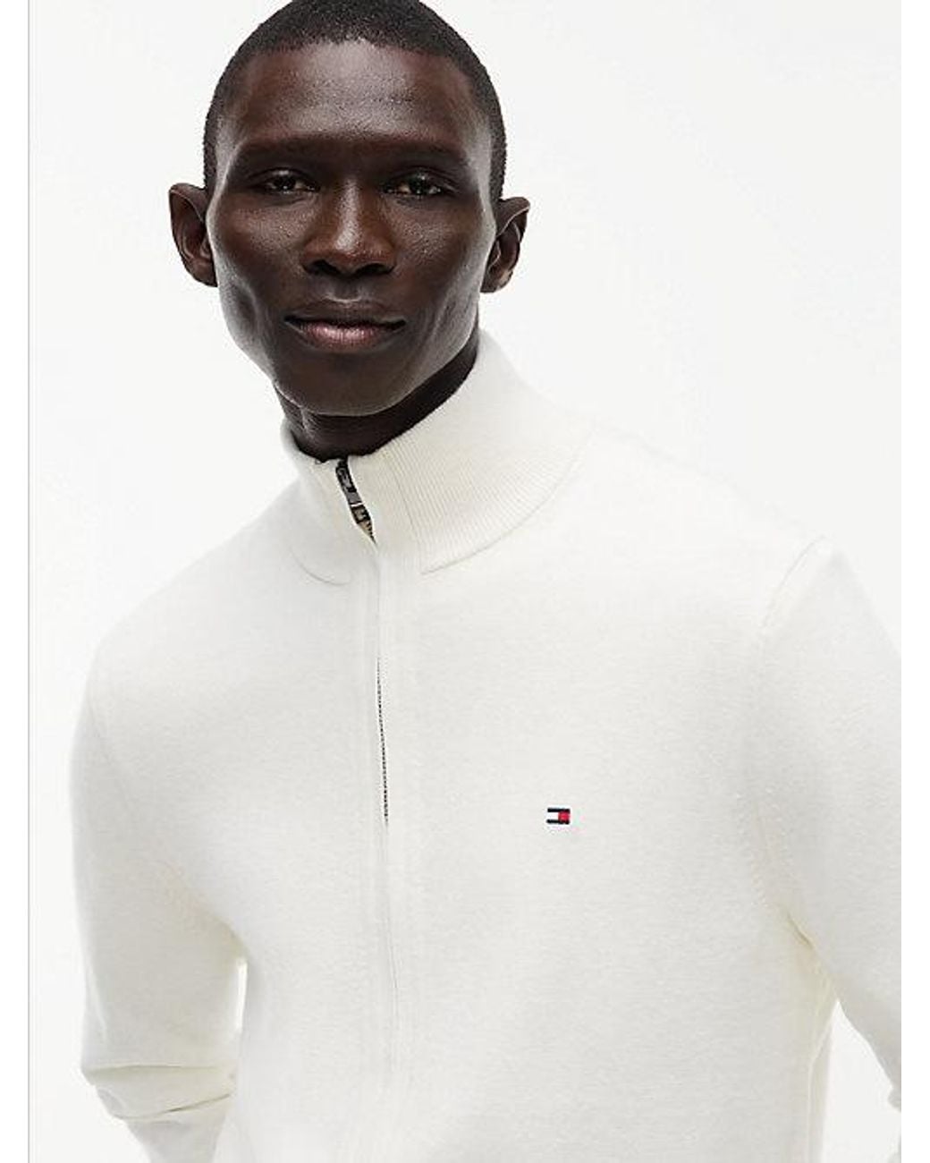 Tommy Hilfiger White Zip Thru Jumper With Cashmere for men