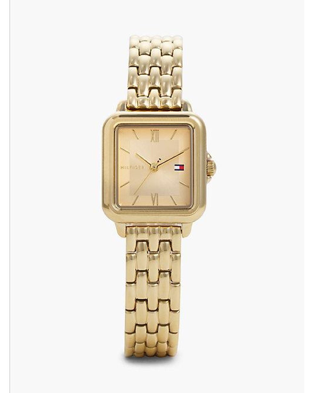 Tommy Hilfiger Metallic Rectangular Dial Gold-plated Chain-link Watch