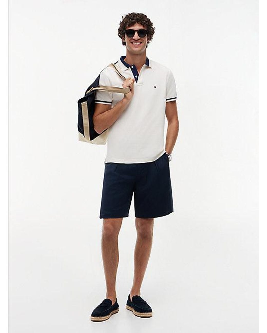 Tommy Hilfiger White Regular Fit Colour Blocked Collar Polo Shirt for men