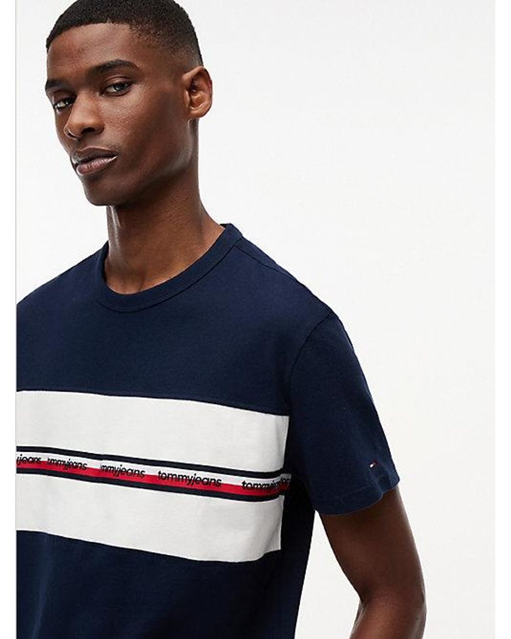 Tommy Hilfiger Blue Global Stripe Tape Peached Jersey T-Shirt for men