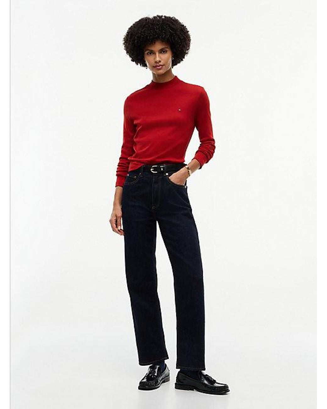 Tommy Hilfiger Red Slim Mock Neck Long Sleeve T-Shirt