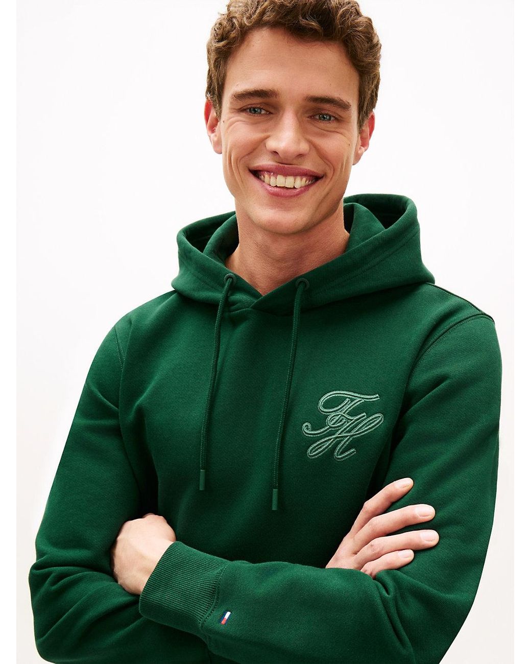 Tommy Hilfiger Green Logo Embroidery Terry Hoody for men