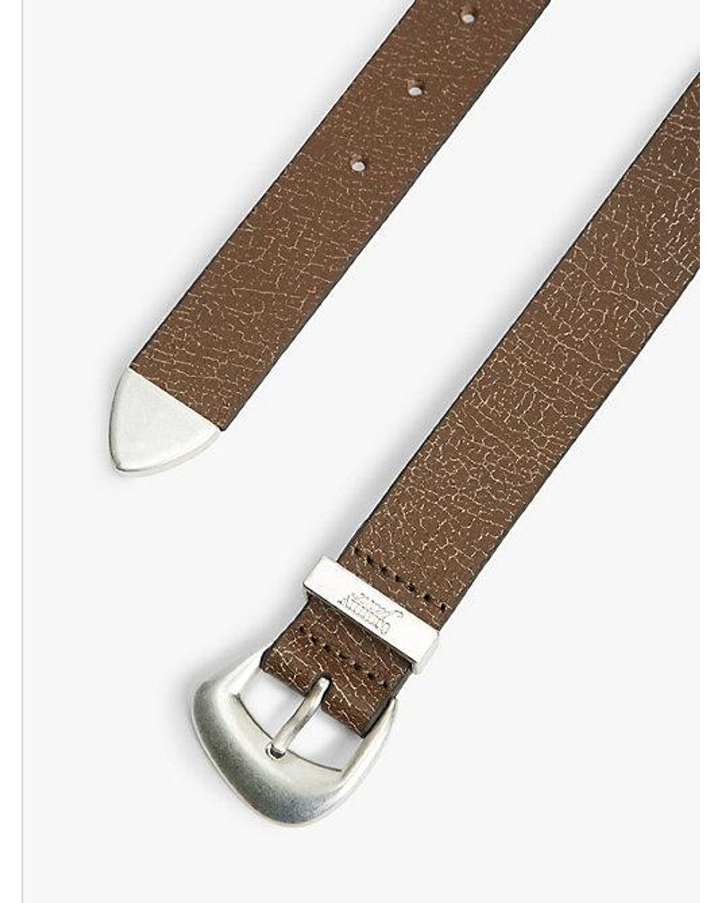 Tommy Hilfiger Brown Abstract Buckle Cracked Leather Belt