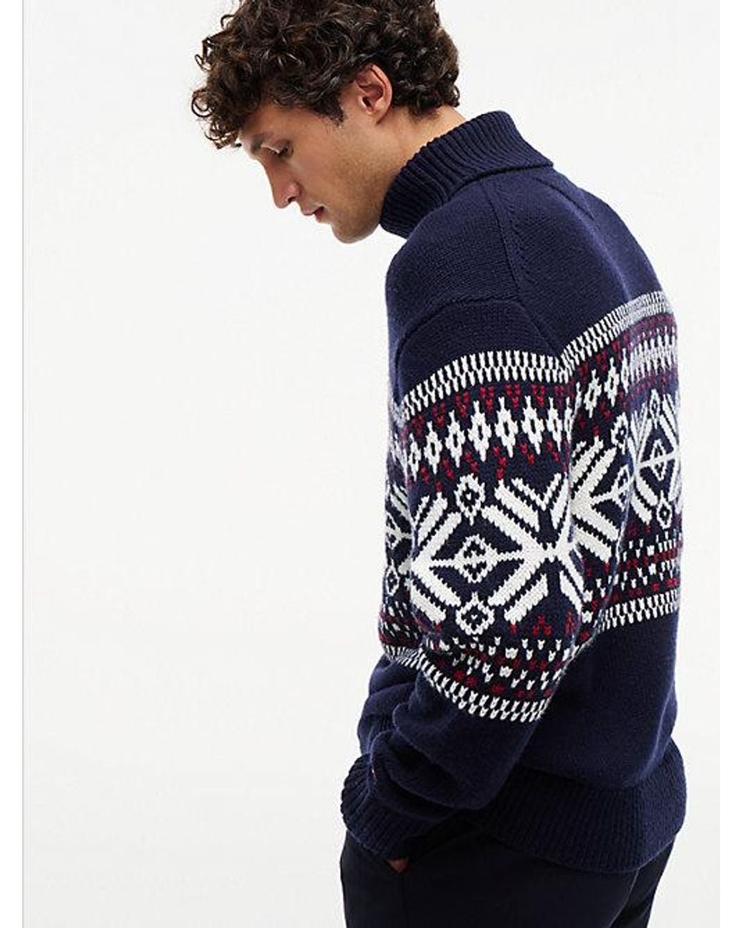 Tommy Hilfiger Blue Wool Blend Roll Neck Fair Isle Jumper for men