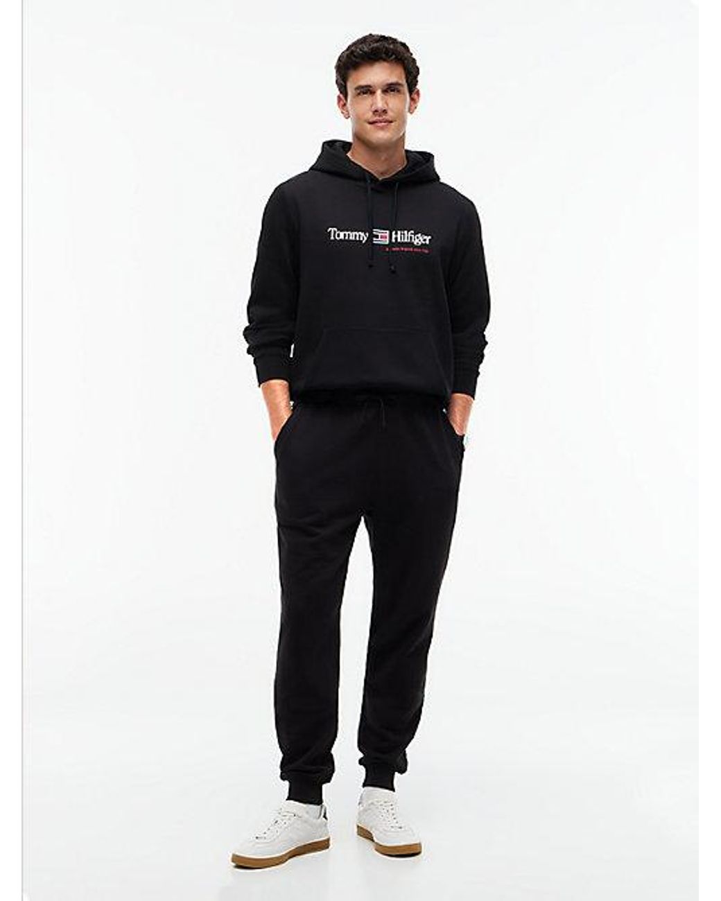Tommy Hilfiger Black Logo Fleece Drawstring Hoody for men
