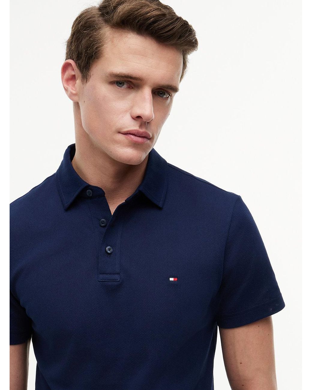 Tommy Hilfiger Blue Regular Fit Mesh Jersey Polo Shirt for men