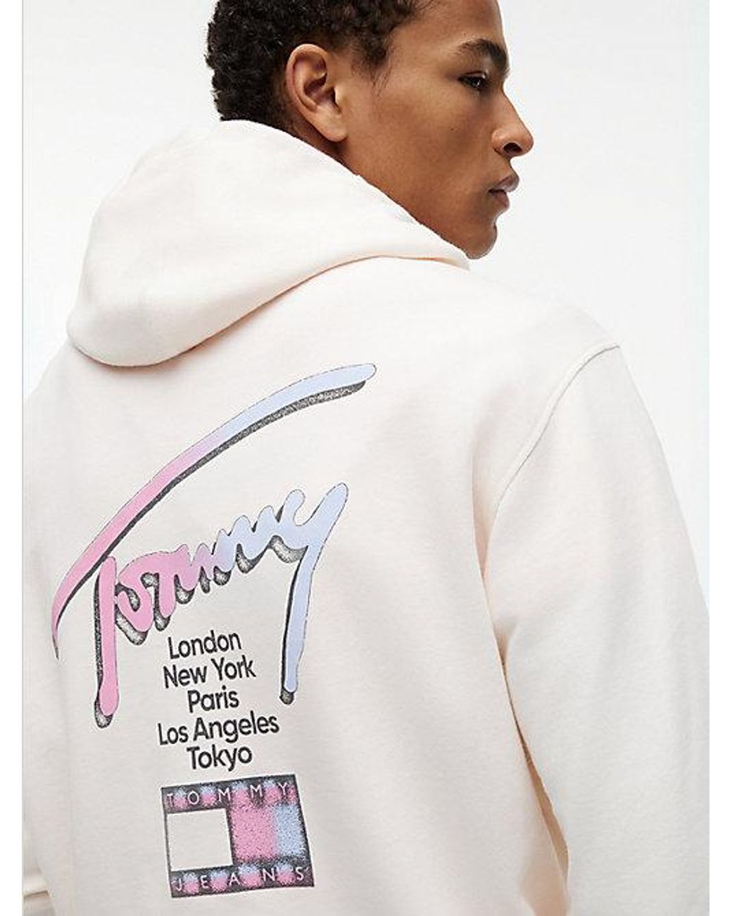Tommy Hilfiger White Signature Back Logo Relaxed Hoody for men