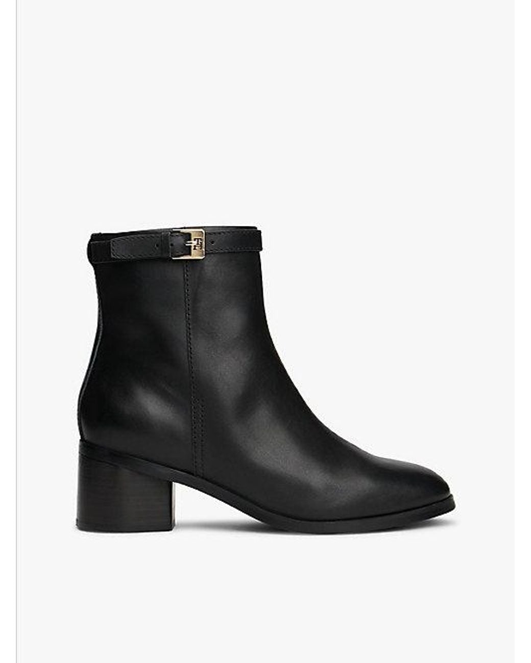 Tommy Hilfiger Black Leather Th Monogram Buckle Ankle Boots