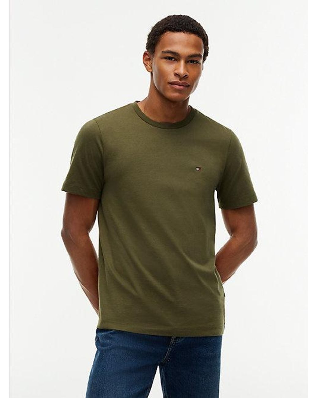Tommy Hilfiger Green Flag Embroidery Jersey Crew Neck T-Shirt for men