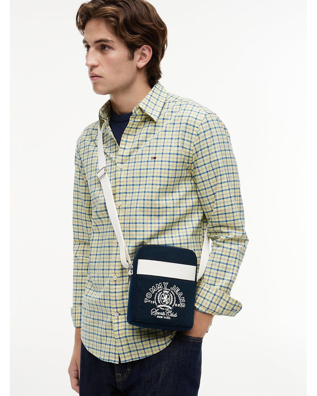 Tommy Hilfiger Blue Logo Embroidery Crossbody Reporter Bag for men