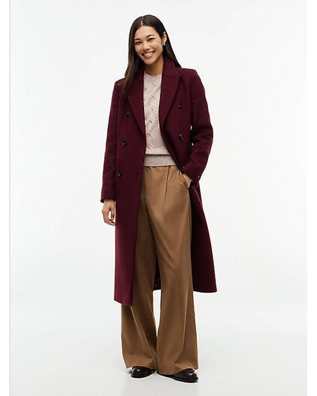 Tommy Hilfiger Red Manteco Wool Blend Slim Double Breasted Longline Coat