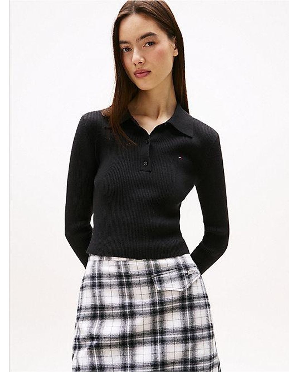 Tommy Hilfiger Black Long Sleeve Slim Polo Jumper