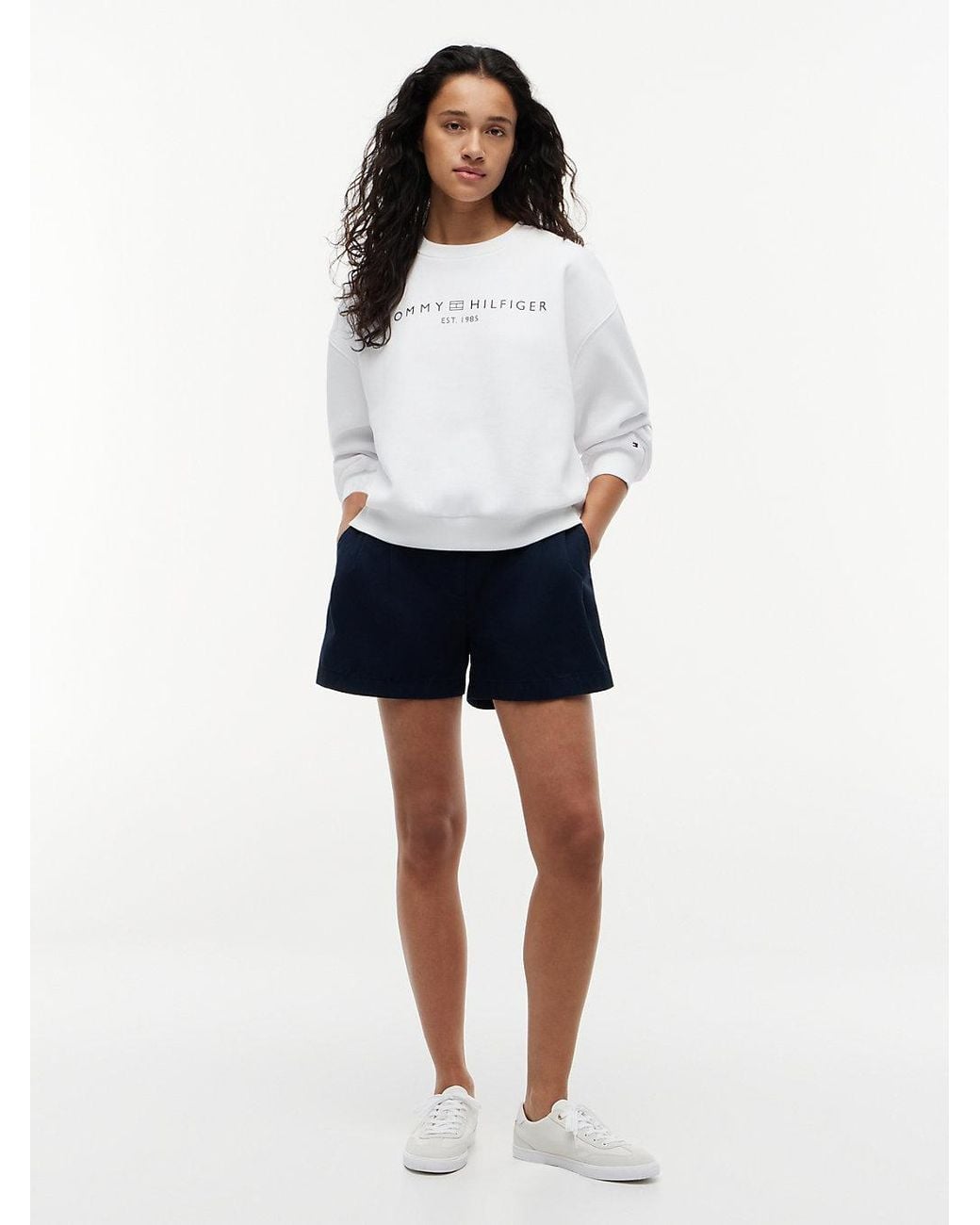 Tommy Hilfiger White Logo Relaxed Fleece Sweatshirt