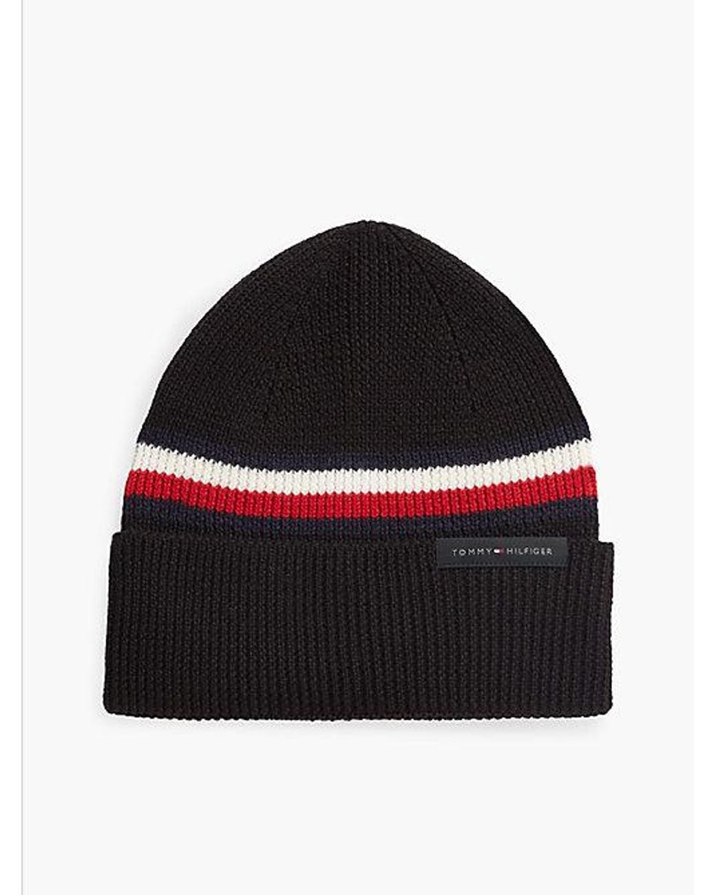 Tommy Hilfiger Black Wool Blend Global Stripe Beanie for men