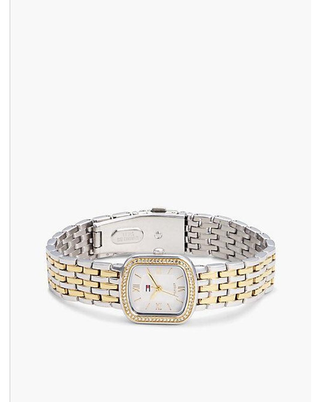 Tommy Hilfiger Metallic Crystal Bezel Two Tone Rectangular Dial Watch