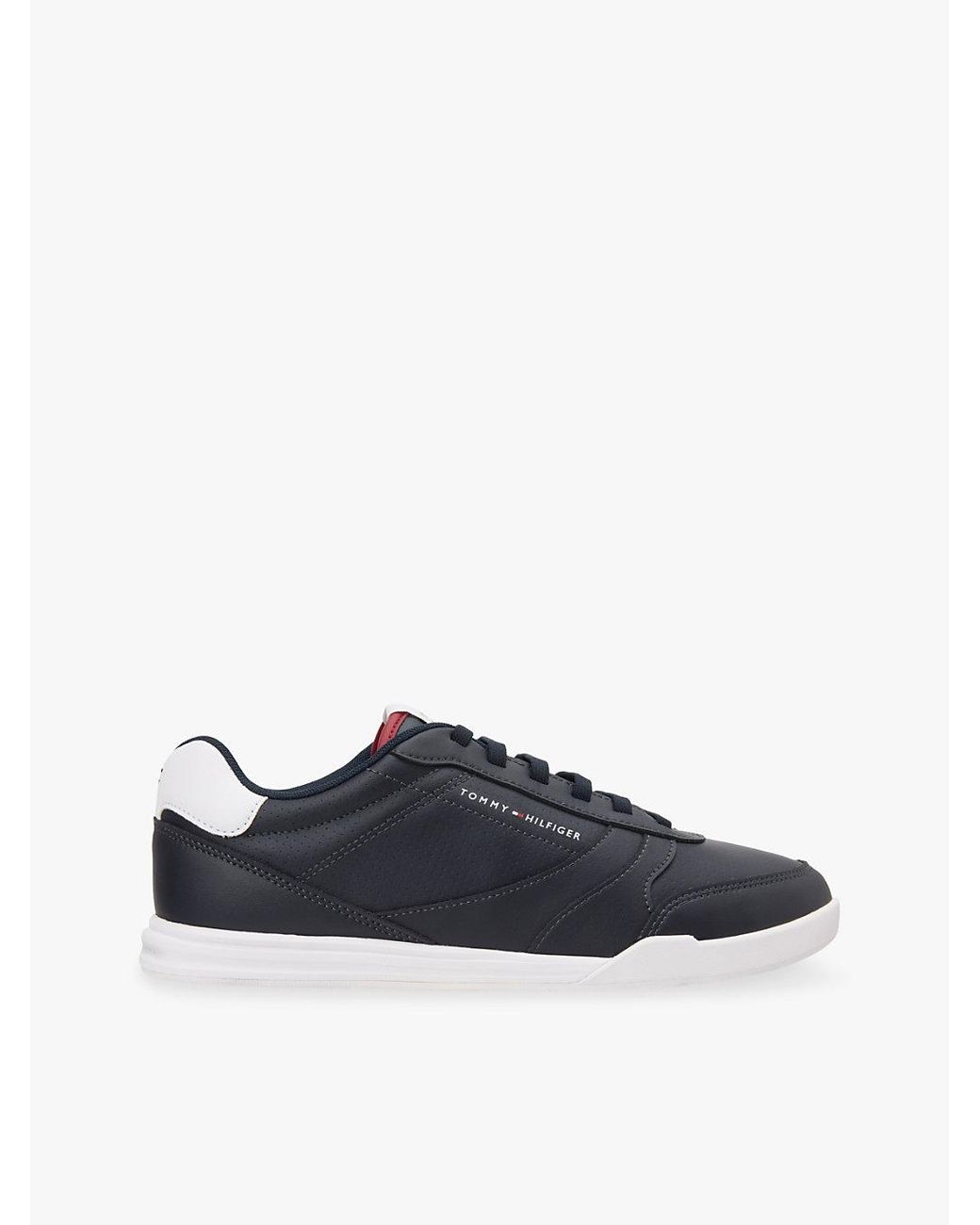 Tommy Hilfiger Blue Contrast Heel Trainers With Leather for men