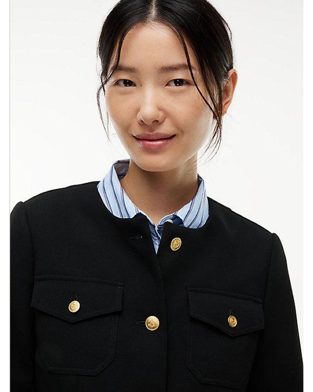 Tommy Hilfiger Blue Tone Button Collarless Slim Jacket