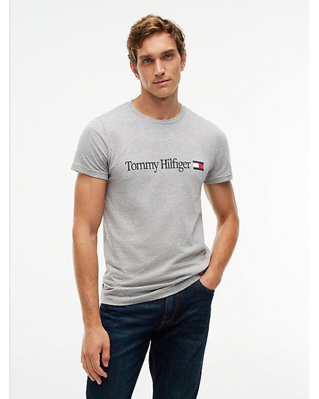 Tommy Hilfiger Gray Logo Slim Jersey T-Shirt for men
