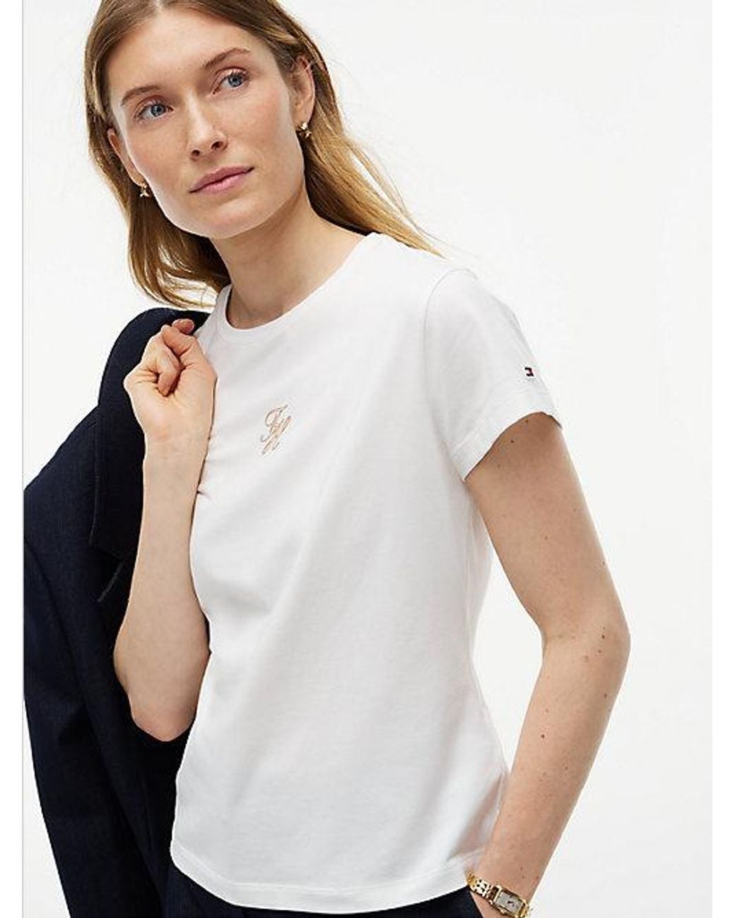 Tommy Hilfiger White Slim Fit Logo Embroidery T-Shirt