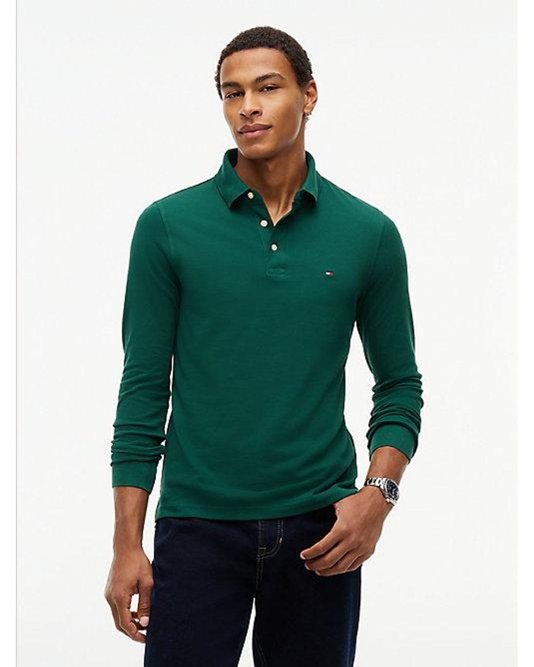 Tommy Hilfiger Green 1985 Slim Fit Long Sleeve Polo Shirt for men