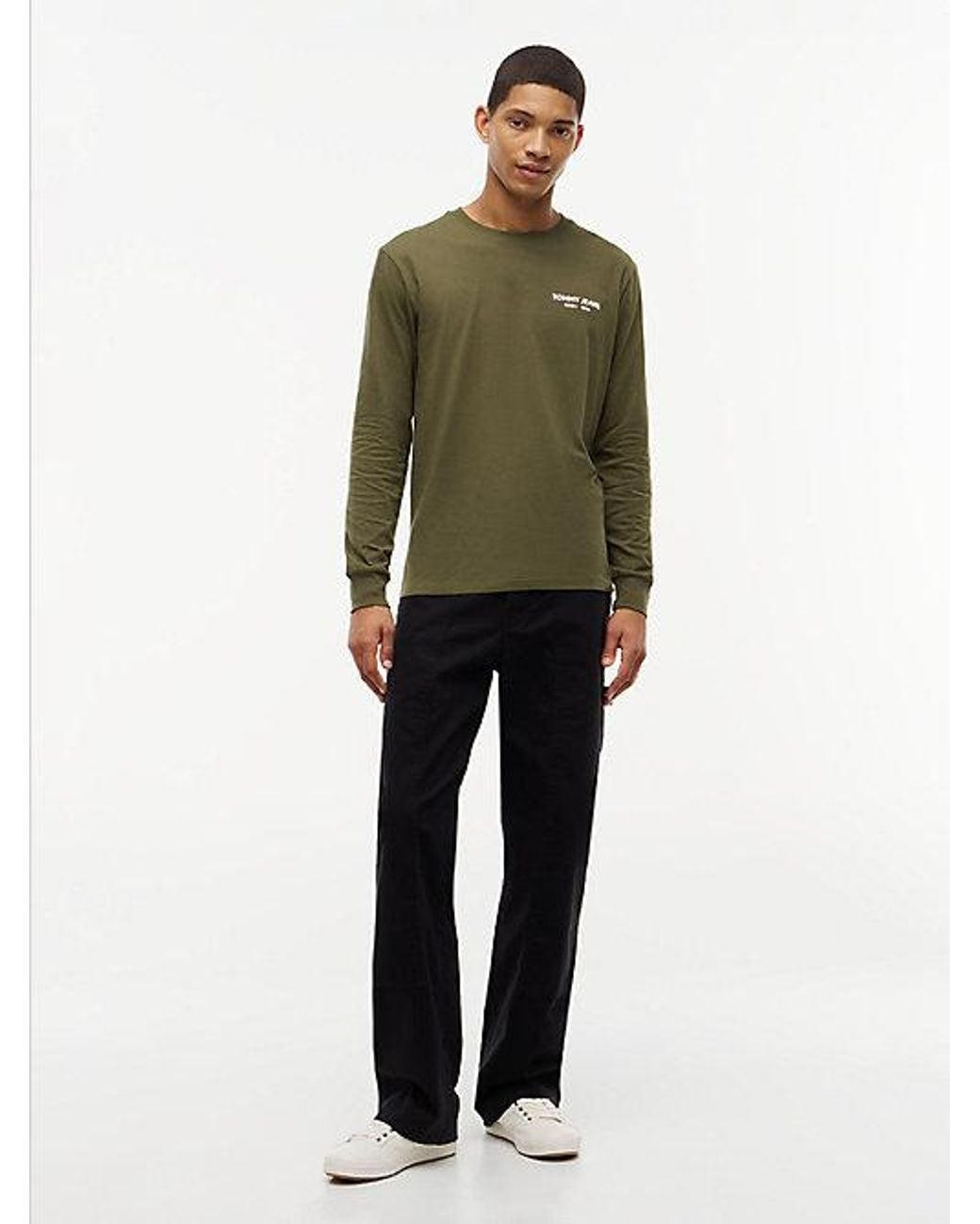 Tommy Hilfiger Green Tommy Jeans Linear Logo Slim Long Sleeve T-Shirt for men