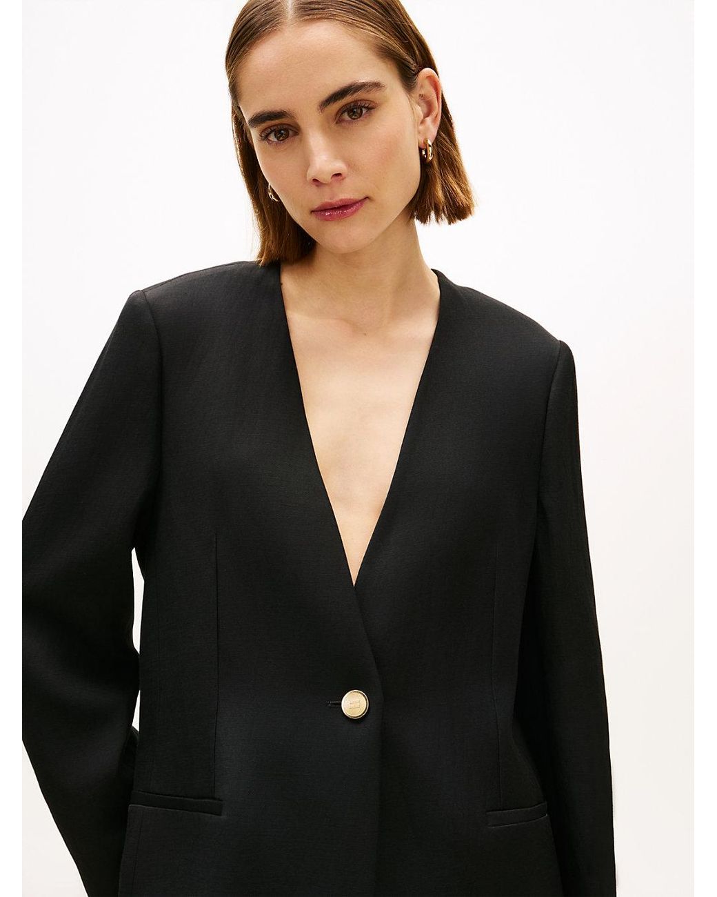 Tommy Hilfiger Black Tone Button Relaxed Linen Blend Blazer