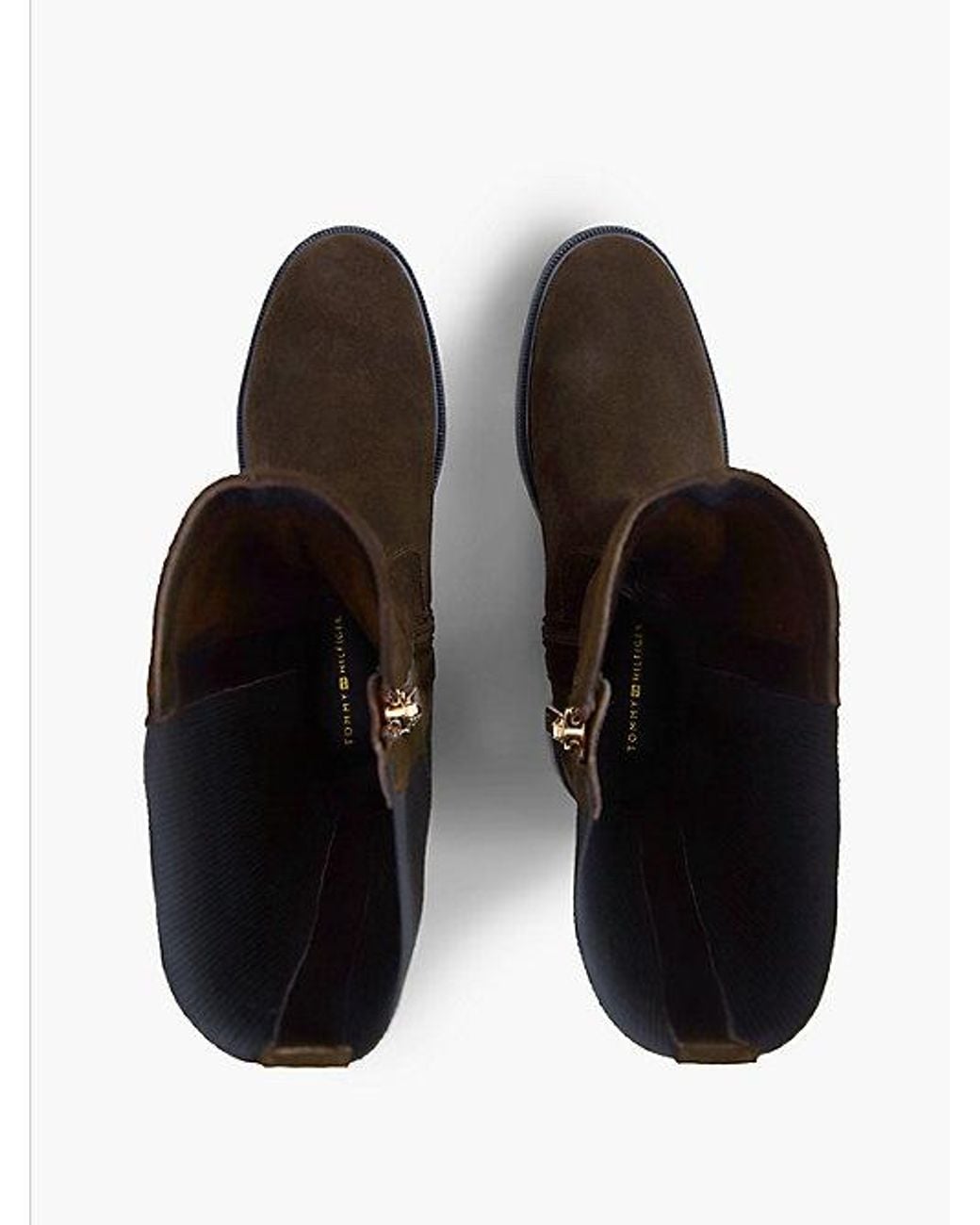 Tommy Hilfiger Black Enamel Flag Suede High Chelsea Boots