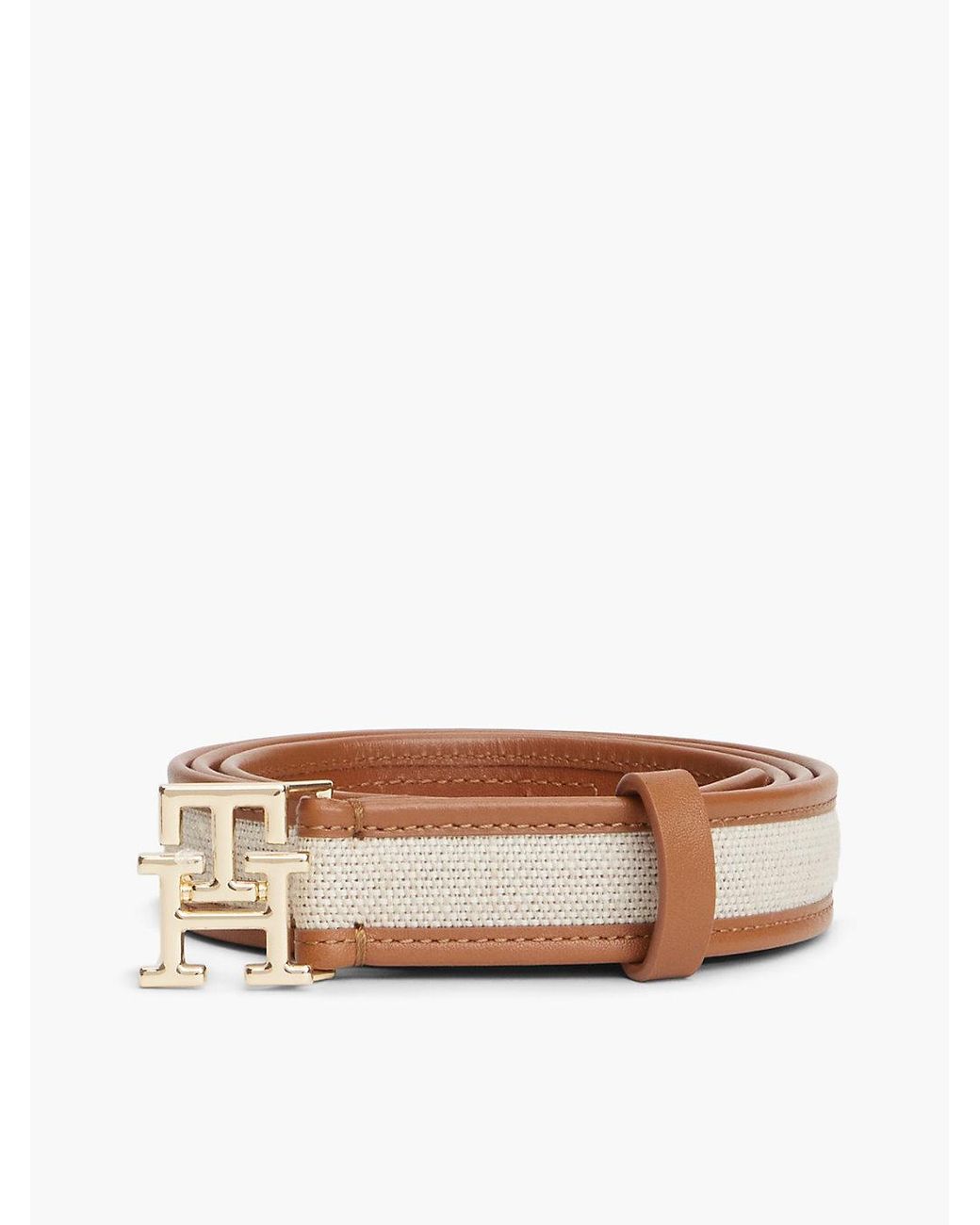 Tommy Hilfiger Natural Th Monogram Canvas Leather Belt