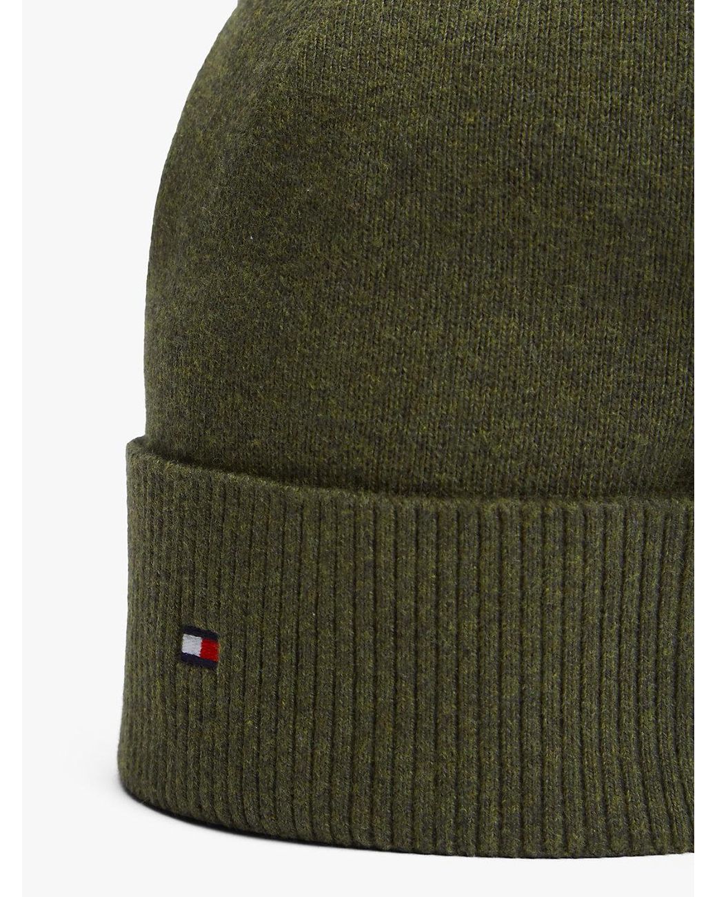 Tommy Hilfiger Green Th Flag Lightweight Beanie With Cashmere for men