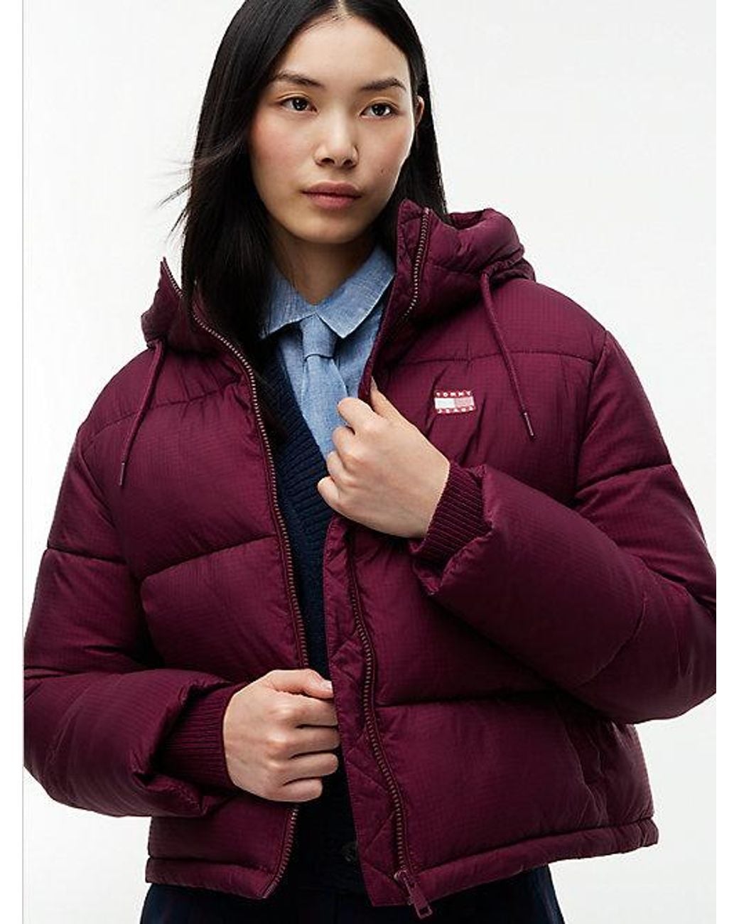 Tommy Hilfiger Red Tommy Jeans Ripstop Hooded Puffer Jacket