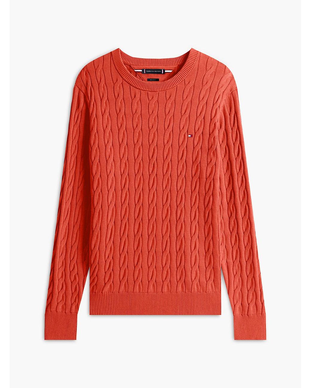 Tommy Hilfiger Red Cable Knit Crew Neck Jumper for men
