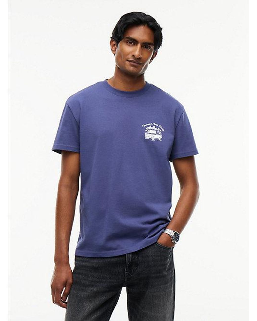 Tommy Hilfiger Blue Logo Jersey Crew Neck T-Shirt for men