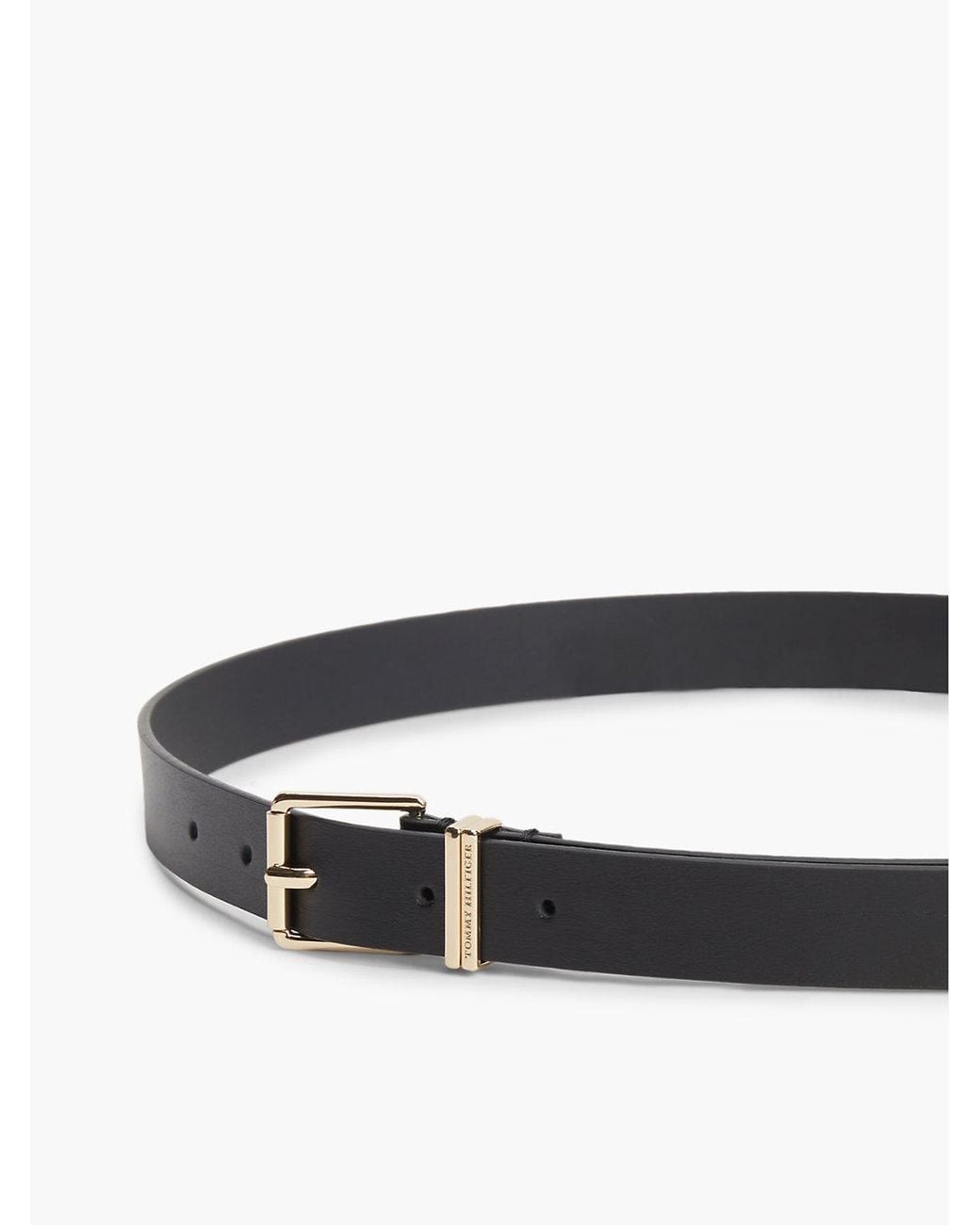 Tommy Hilfiger Black Double Keeper Square Buckle Leather Belt