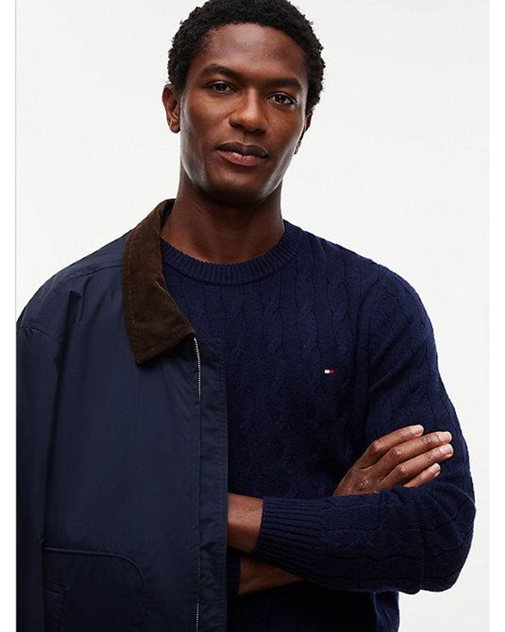 Tommy Hilfiger Blue Pure Lambswool Cable Knit Jumper for men
