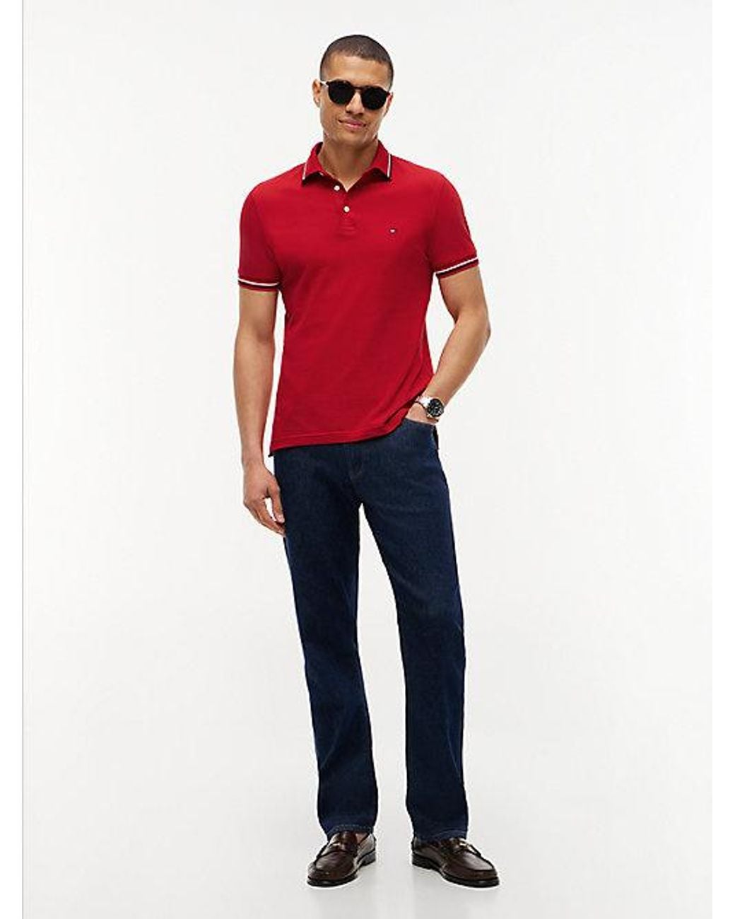 Tommy Hilfiger Red Slim Fit Pique Tipped Polo Shirt for men