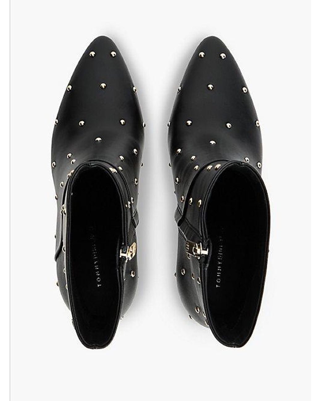 Tommy Hilfiger Black Leather Studded Stiletto Heel Ankle Boots